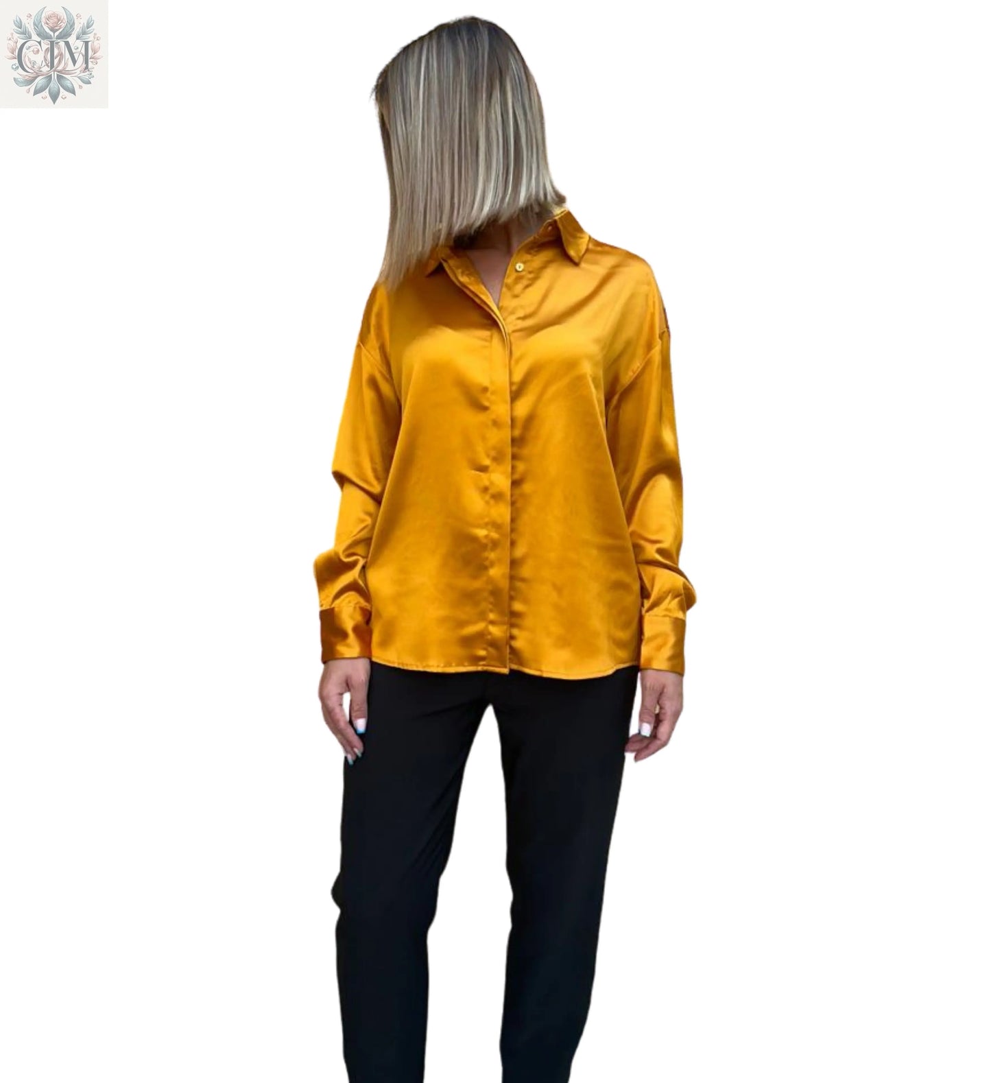 Chemisier satiné Effet soyeux Look chic et moderne Idéal pour le bureau ou une soirée Brillance subtile Satin blouse Chic and modern look Elegant style Silky effect Soft touch