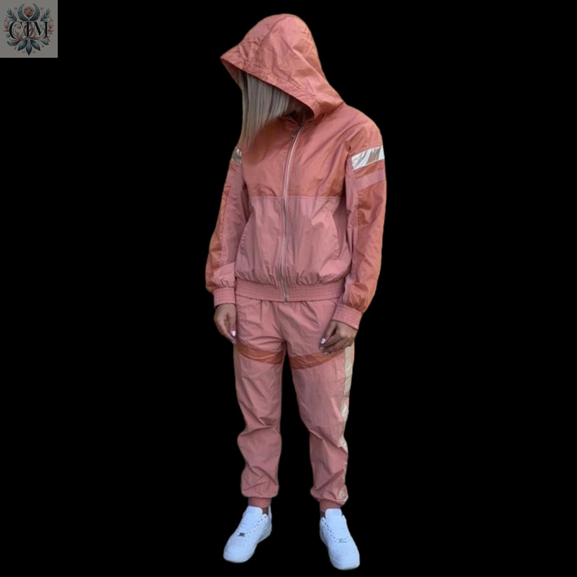 Survêtement réfléchissant corail  Ensemble sport chic Tendance corail Ensemble deux pièces Streetwear féminin  Ensemble jogging femme  Look confortable et stylé Loungewear tendance Survêtement avec capuche 