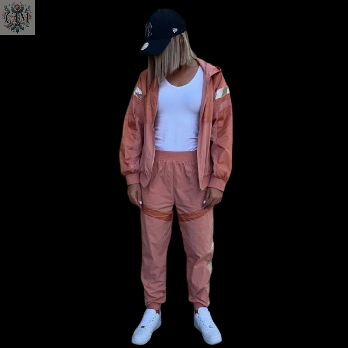 Survêtement réfléchissant corail  Ensemble sport chic Tendance corail Ensemble deux pièces Streetwear féminin  Ensemble jogging femme  Look confortable et stylé Loungewear tendance Survêtement avec capuche 