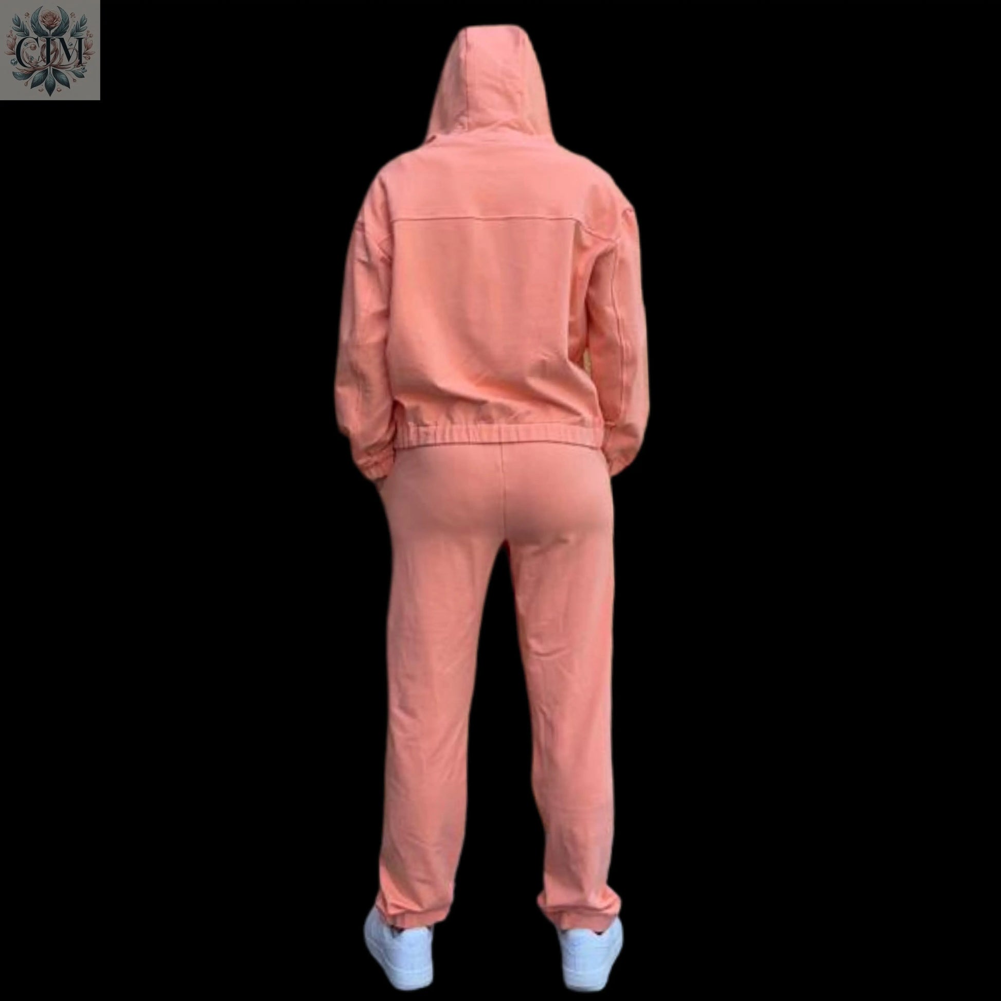 Survêtement uni corail cordon satiné Ensemble coton doux Look cocooning   Ensemble casual Tenue décontractée chic Tenue de ville décontractée Loungewear haut de gamme Look sportswear raffiné Stretch cotton tracksuit   Luxury loungewear Versatile women's outfit